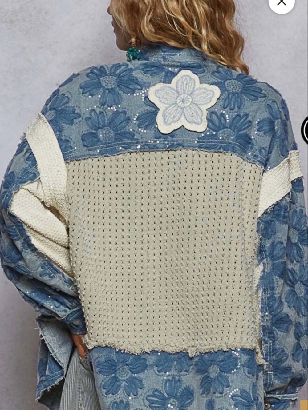 POL Blue and Cream Patchwork Denim Jacket - Picture 2 of 3